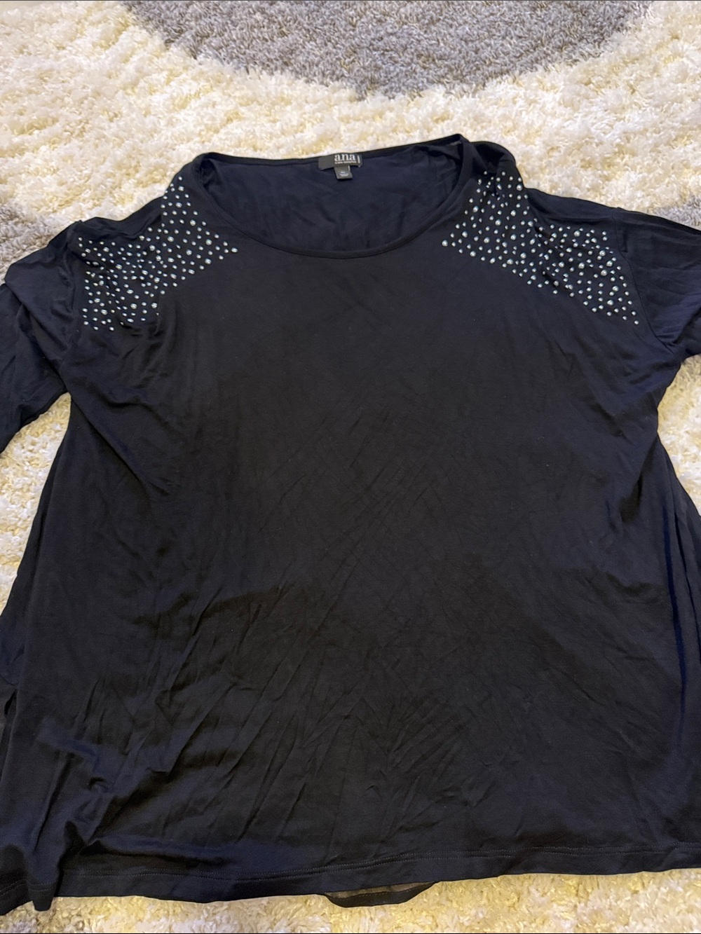 a.n.a Black Short Sleeve Top with Studded Shoulders